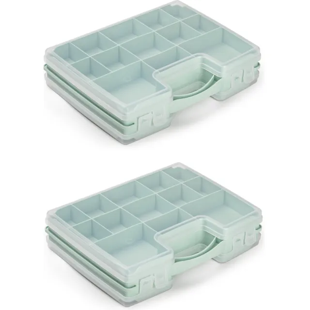 PLASTICFORTE Opbergdoos - 3x - mintgroen - kunststof - 28 x 21 cm - met deksel - opbergbox/sorteerdoos
