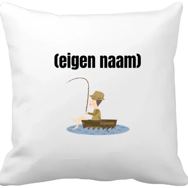 Akyol visser in een bootje met eigen naam Kussen hoes - Vissen - liefhebber van vissen - iemand die houdt van vissen - verjaardag - cadeau - kado - geschenk - 40 bij 40 cm Multicolor