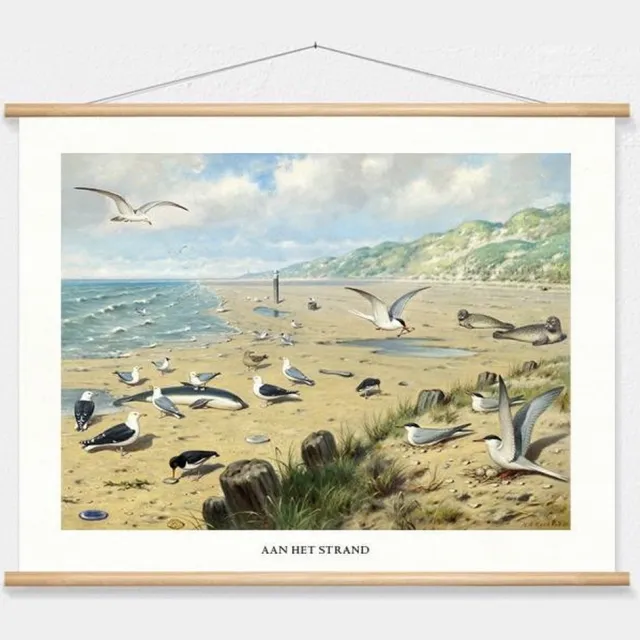 wallchart unlimited Schoolplaat 'Aan het strand' van M.A. Koekkoek wit