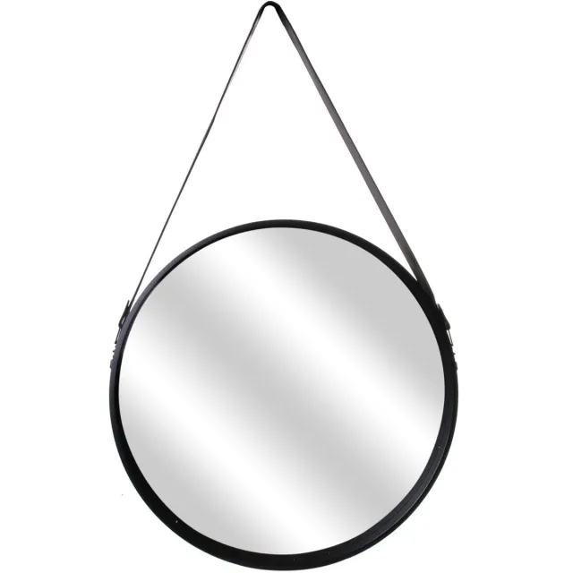 HOME DECO FACTORY spiegel - rond - zwart - hout - met leren handvat - D450 cm
