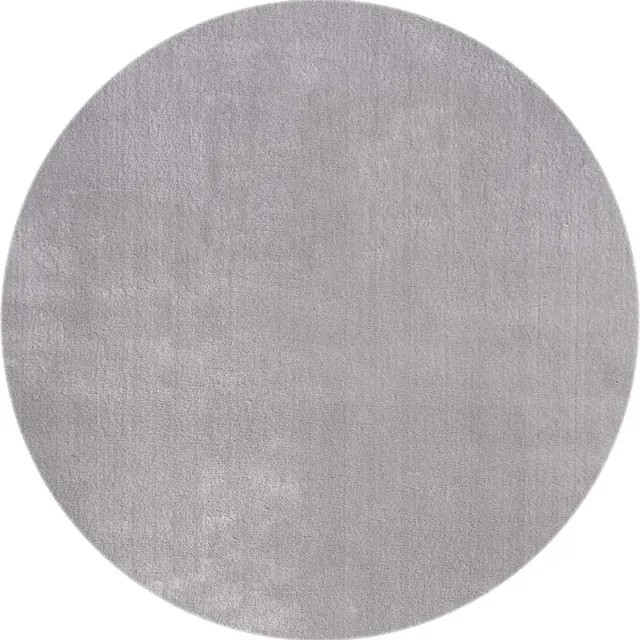 Mia´s Teppiche Olivia Woonkamertapijt Grijs 120x120 cm Rond Modern Zacht Effen Pluis Kortpoolig (19 mm) Antislip Wasbaar tot 30 graden, 100% Polyester, 15 cm