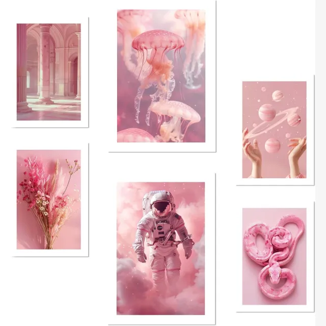 Nacnic Set van 6 A3/A4 Posters - Roze Composities - Wanddecoratie