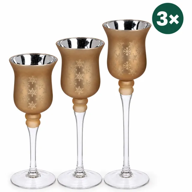 Levano Kandelaar Set van 3 - Kaarsenhouder Glas - Kaarshouder - Tafeldecoratie Kerst - Kaarsenstandaard - Woonaccessoires Goud - Kandelaar Goud - Sfeerlicht - Sfeerlichthouder - Windlicht - Waxinelichthouder - Kerstdecoratie - Theelichthouder Goud;Zilver;Transparant