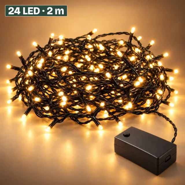 Levano Kerstverlichting 24 LED 1,8 m - Kerstverlichting Buiten op Batterij - Lichtsnoer voor Binnen en Buiten - LED Verlichting - Kerstlampjes - Kerstboomverlichting - Lichtslinger - Kerstlichtjes - Lichtsnoer Camping - Extra Warm Wit - Timer