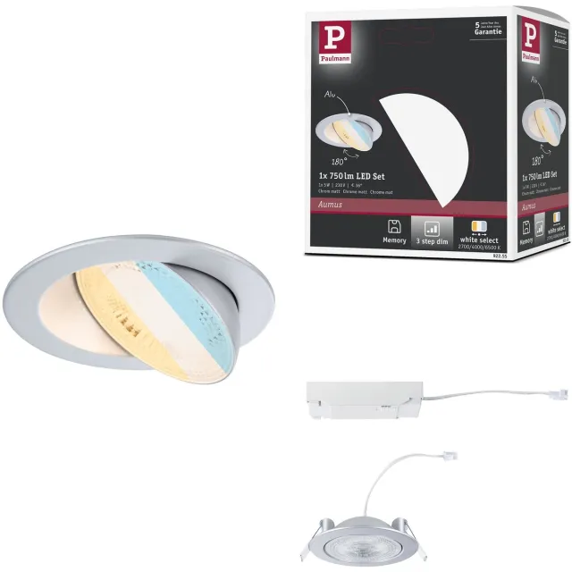 Paulmann LED-inbouwlamp White Select Aumus Losse spot rond 105 mm 90° 5W 700lm 230V dimbaar White Select Chroom mat
