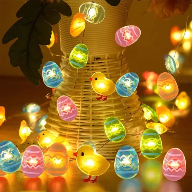 longziming Paasei-lichtslinger - Paasdecoratie - LED-lampjes - Lente- en feestverlichting - Flexibel en eenvoudig te vormen - Batterijgevoed, geen stopcontact nodig - Warmwit licht, geschikt - kuikentje, tweekleurig paasei afwisselend