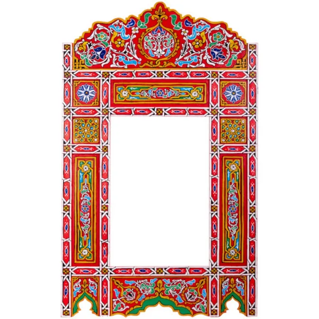 See The Good Handgeschilderd houten spiegel frame - 116 x 68 cm - Handgemaakt - Zouak Arabische, bohemian stijl - rode vintage look - M19 rood