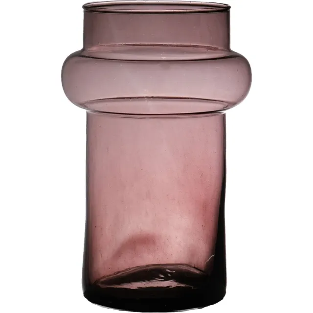 Hakbijl Glass Bloemenvaas Luna - transparant mauve - eco glas - 16 x 25 cm - cilinder vaas Paars