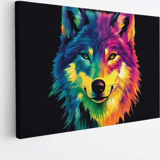 Saammp Canvas Schilderij - Abstracte Wolf - Dieren - Natuur - 45x30 - Foto op canvas - Wanddecoratie - muurdecoratie Woonkamer - Slaapkamer decoratie - Canvas Print Multicolor