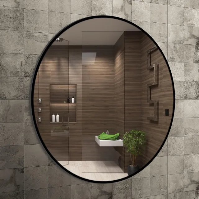 Venti 50 cm Ronde Spiegel, Muurspiegel met Metalen Frame, Ronde Badkamerspiegel, spiegel met zwart frame voor woonkamers, slaapkamers, inkomhallen of salons.