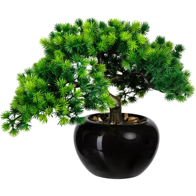 Kopu Kunstplant Bonsai Lariks 26 cm met zwarte Pot - Bonsai boompje Groen