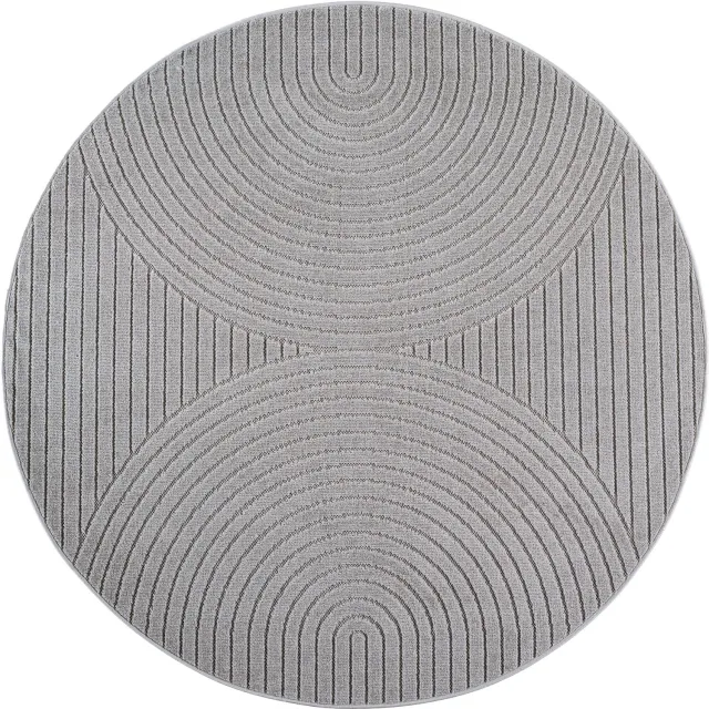 Ayyildiz Japandi-stijl binnen- en buitentapijt Nova (zilver 1201) - ⌀ 200 cm