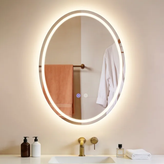 NETTLIFE Ovale Badspiegel Met LED | 50x70cm | IP44 | Touch-Schakelaar Ontwasfunctie | Dimbaar 3000K-6500K White