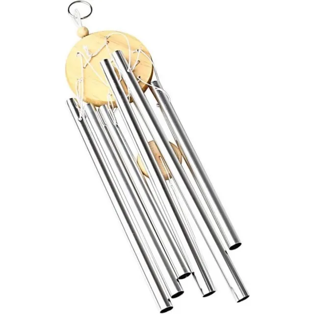 Tovbmup Windgong - Metalen windgong - Chimes - 6 buizen - Buitenwindgong - Buiten - Huis - Decoratie - Cadeau - Hout Zilver