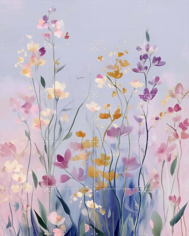 IXXI Pastel Wildflowers, Branka Kodžoman - 80 x 100 cm - Grote wanddecoratie en posters - Schilderijen, Modern, Fantasierijk, Speels, Trap, Gang Paars / Roze