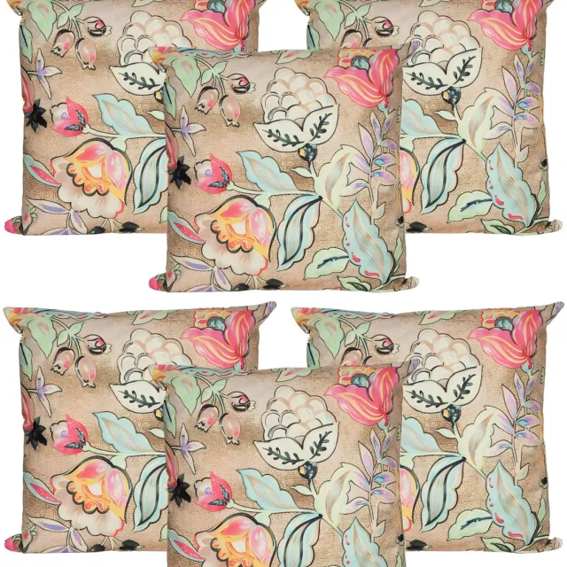 Anna's Collection Sierkussen voor binnen en buiten - 6x - wild flowers - beige - 45 x 45 cm - tuinkussen