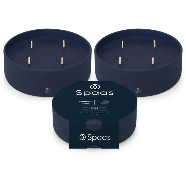 Spaas Glow Geurkaars in glas - Set van 3 kaarsen - Kardemom en Bergamot - circa 20u - Midnight Magic Donkerblauw