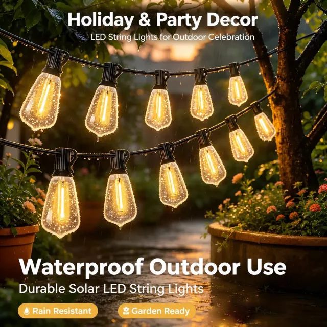 Flintry 4,5 m Outdoor String Lights – 10 Edison LED Terraslampen, Schokbestendig, IP65 Waterdicht, Op Batterijen, Dimbaar, 2700K Warm Wit, voor Veranda & Balkon