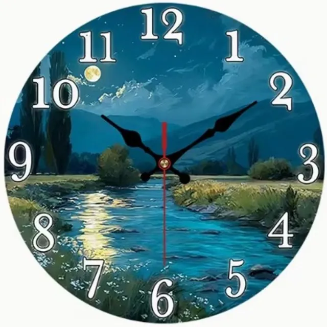 O.T.Trends Wandklok 30 cm Maanlicht Vallei – Stille Klok met Rustgevend Landschap – Moderne Decoratieve Wandklok voor Woonkamer en Slaapkamer Multie