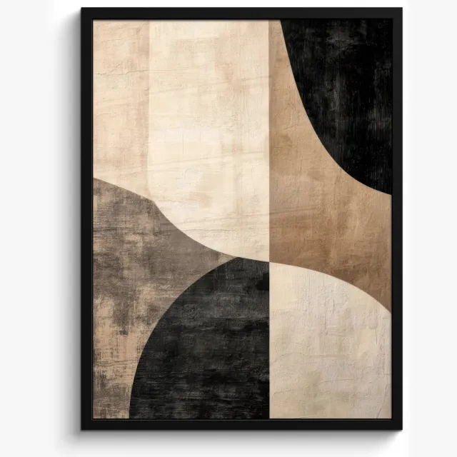 FrameYourWall Poster in lijst - Fotolijst 60x80 cm - Posters - Abstract - Vlakken - Zwart - Rond - Posterlijst zwart - Decoratie - Wanddecoratie woonkamer - Muurdecoratie slaapkamer