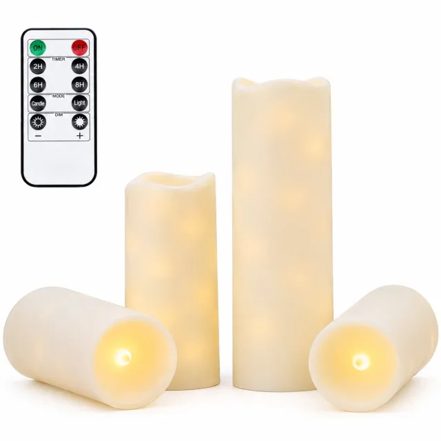 SWGOTA led kaarsen, 4 stuks per doos, beige met interne lichtslinger en golvende bovenrand, inclusief afstandsbediening voor sfeerdecoratie