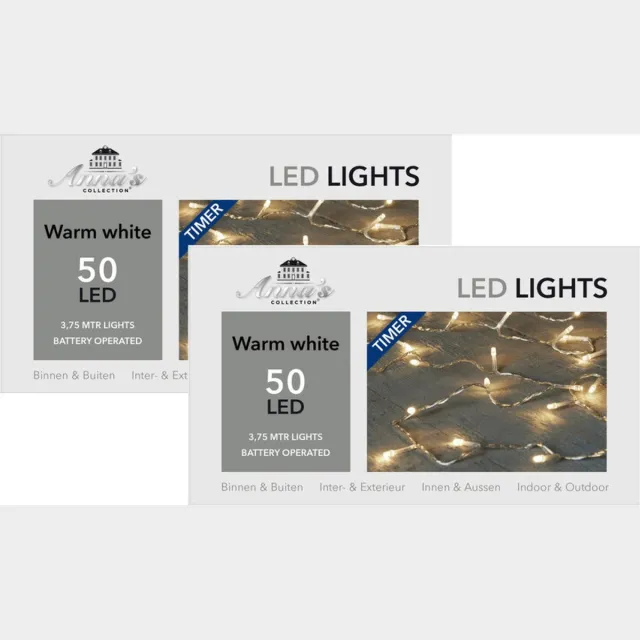 Anna's Collection Kerstverlichting - 2x - met timer - 375 cm - Lichtsnoer transparant - met 50 leds