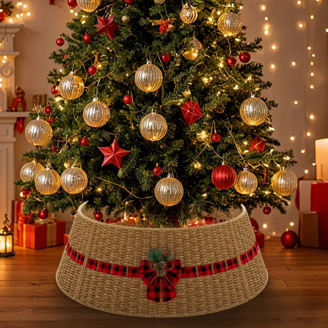Soontrans Kerstboommand- Kerstboomrok van natuurlijke Zeegrass- Decoratieve hoes om de kerstboomstandaard - Kerstboomring - kraag Kerstboomrok-60cm Watergras naturel 01