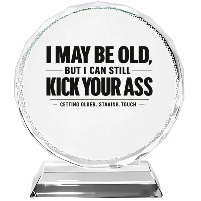 Mr Cadeautjes Fotokristal rond Ø 10 - design Minimalistische verjaardagsstatement met zelfspot over energ | cadeau Wit