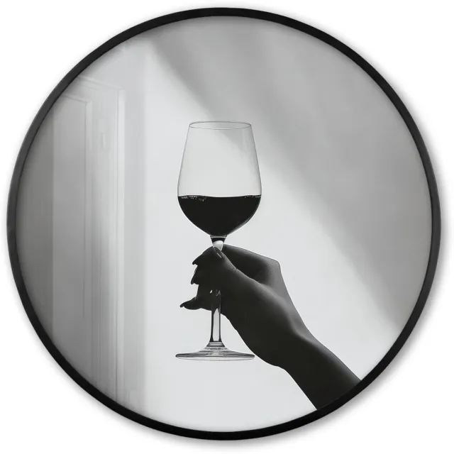 FrameYourWall Poster in lijst Rond - Fotolijst 80x80 cm - Posters - Lichtinval - Wijn - Rood - Glas - Ronde posterlijst zwart - Decoratie - Wanddecoratie woonkamer - Muurdecoratie slaapkamer