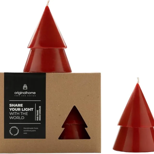 Original home Fair-trade Kerstboomkaars 'Xmas' (Set van 2) - M - Rood