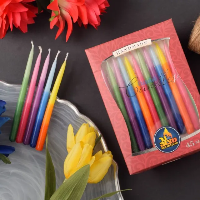 Ner Mitzveh Tri Color Chanukah Candles Multi Color