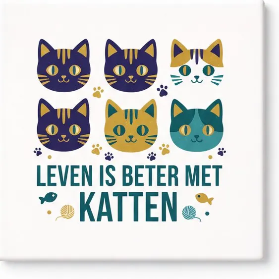 Bedruk King Leven Is Beter Met Katten Tegel – Schattig Kattenliefhebber Design – Decoratieve Keramische Tegel Cadeau voor Katteneigenaren wit