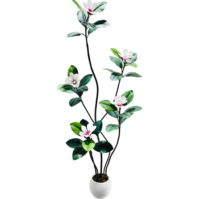 Happiq Nep Plant - Voor Huis of Kantoor - Rubber- en Magnolia Bloemenboom - Witte Pot - Kunstplant - Groen-180cm
