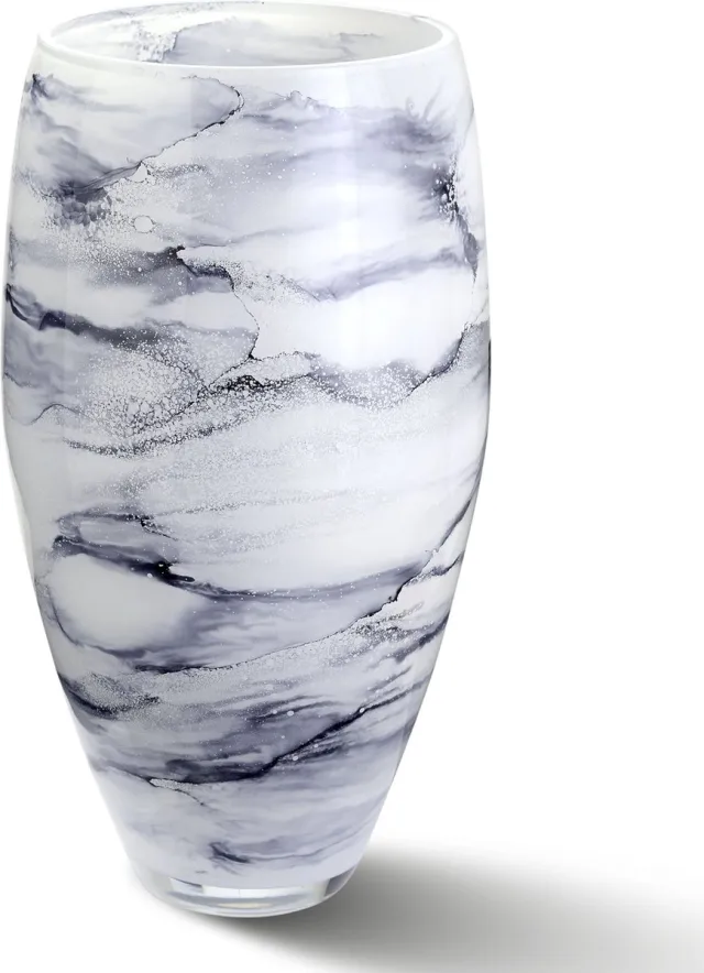Terroso Vaas Arctic, Glas Marmer, Elegante, Hoogte 38 cm wit / blauw