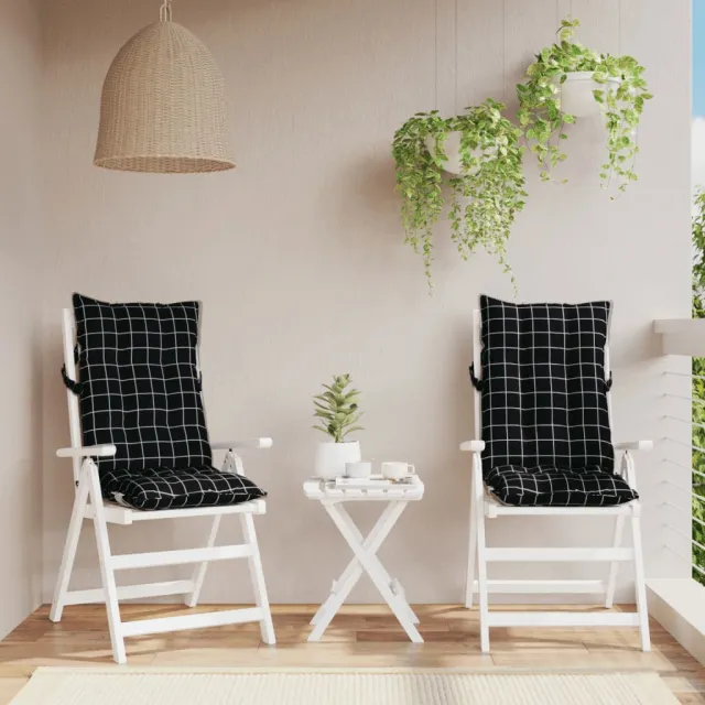 vidaXL Stoelkussens 2 st hoge rug ruitpatroon oxford stof zwart Meerkleurig