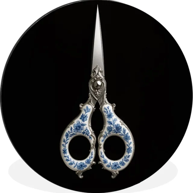 WallCircle Wandcirkel - Muurcirkel - Schaar - Delfts blauw - Zwart - Aluminium - Dibond - 30x30 cm - Binnen en Buiten