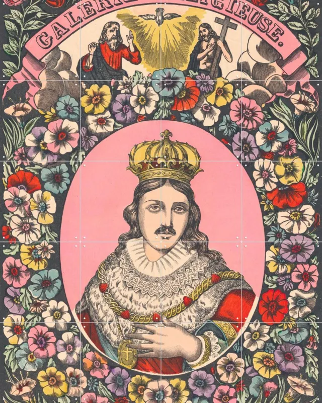 IXXI Louis, Aster Edition - 80 x 100 cm - Grote wanddecoratie en posters - Kleurrijk, Vintage, Illustraties, Woonkamer, Slaapkamer, Portretten Roze