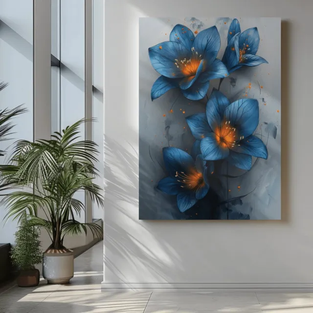 Trendex Global Canvas Schilderij - Bloemen - Blauwe Bloemen - 150x100x2 cm