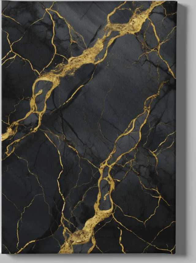 Trendex Global Canvas Schilderij Abstract - Zwart - Goud - Wanddecoratie - 90x60x2 cm