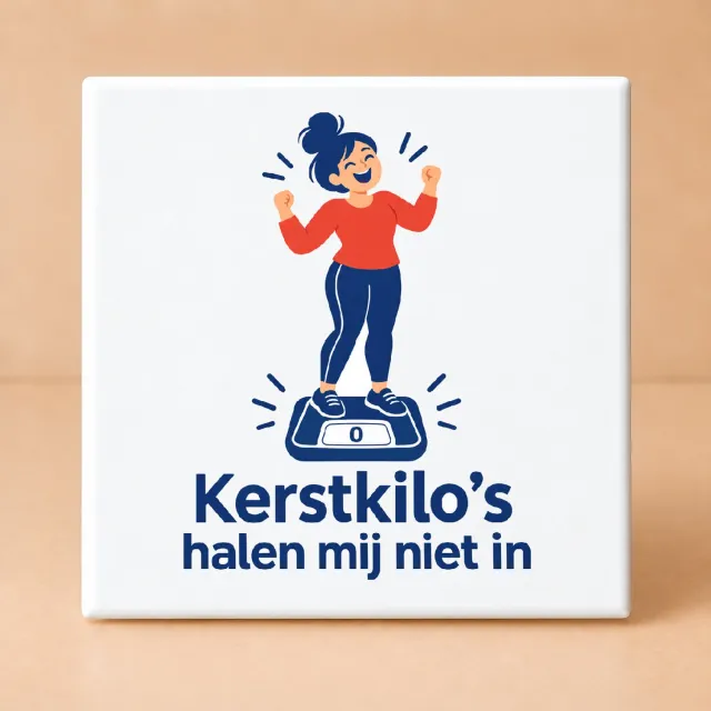 Bedruk King Vrolijke Hardlopers tegen de feestdagenkilo’s Tegel – Humoristische decoratie voor hardloopliefhebbers en sportfanaten - 15 x 15 cm Wit