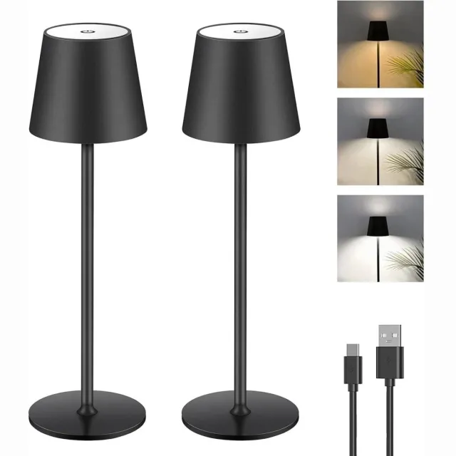 GelldG Dimbare LED oplaadbare bureaulamp - 2-pack - Touch Control draadloze bureaulamp - met USB-C-poort - Metalen LED oplaadbare batterij - Geschikt voor binnen- en buitengebruik - IJzeren schelp - IP44 waterdicht - 5600 mAh - 5 W - Zwart