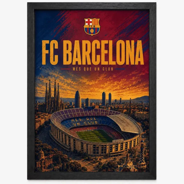 Joshimo FC Barcelona Poster | Camp Nou Vintage Art Print | Retro Voetbal Poster | Inclusief Zwarte A3 Lijst
