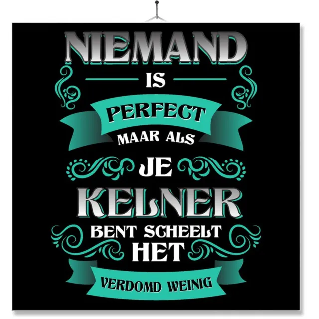 MC Living Tegel Met Opdruk | Kado | Cadeau | Niemand Is Perfect | Beroep | Kelner Multi-Color