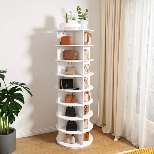 STILVORA Schoenenkast - 360 Graden Draaibaar Met 8 Niveaus - Voor Hal Of Kast - PVC - 60x60x184 Cm - Wit