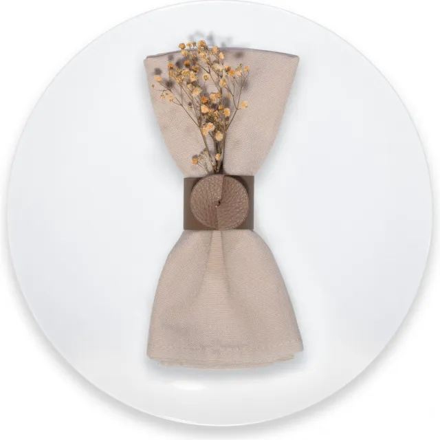 SKINNATUR Servetringen Set van 12 – Bruin (Tobacco) – Ø 4 cm – Gerecycleerd Leer – Servethouders voor Tafeldecoratie