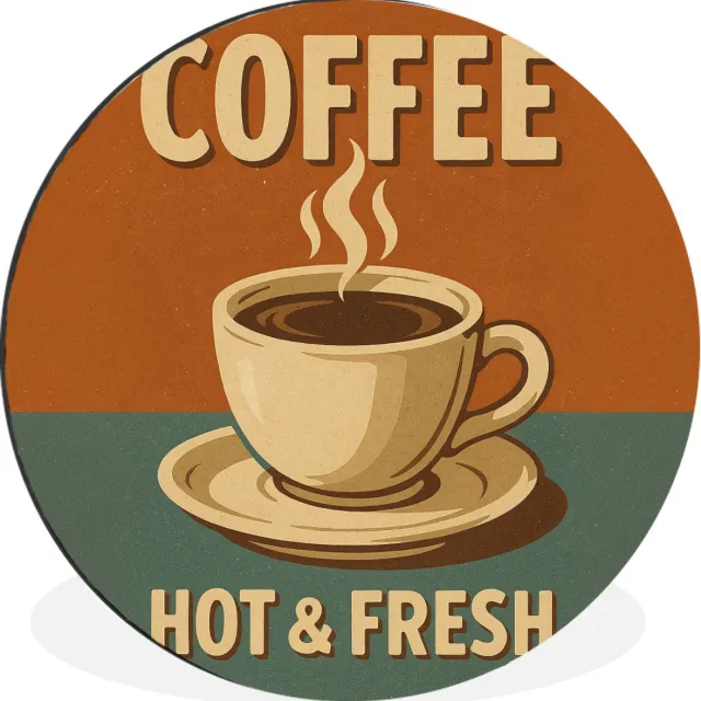 WallCircle Wandcirkel - Muurcirkel - Koffie - Kop - Vintage - Quote - Aluminium - Dibond - 60x60 cm - Binnen en Buiten