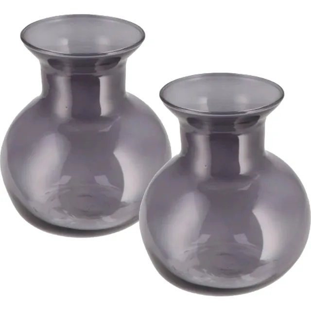 DK design Bloemenvaas Mira - 2x - bol vaas model - smoke glas - D16 x H17 cm - boeketvazen Grijs