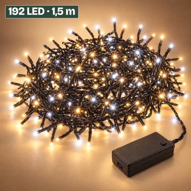 Levano Kerstverlichting op Batterij 192 LED 1,4 m - Kerstboomverlichting - LED Verlichting - Kerstlampjes Buiten - Clusterverlichting - Lichtsnoer Batterij - Kerstverlichting Binnen en Buiten - Timer Verlichting - Sfeerverlichting - Lichtslinger