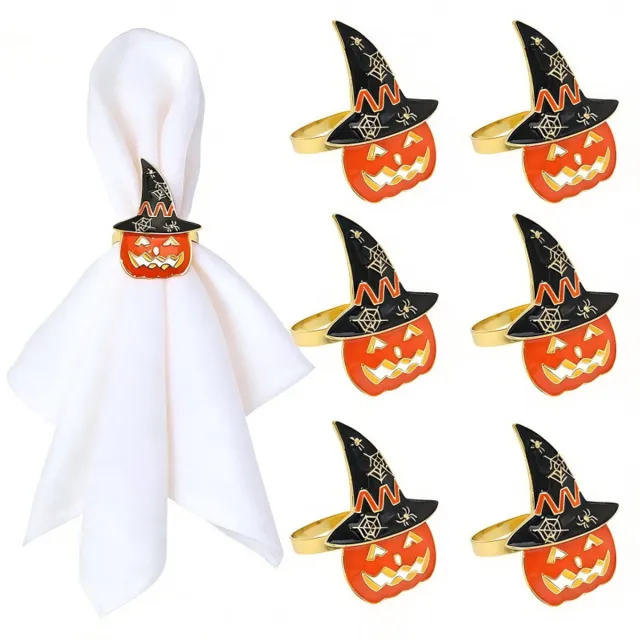 HisKes 6 stuks Halloween servetringen - Servethouders met oranje pompoen en zwarte heksenhoed - Decoratieve tafelaccessoires voor Halloween diner en feestelijke tafeldecoratie Oranje en zwart