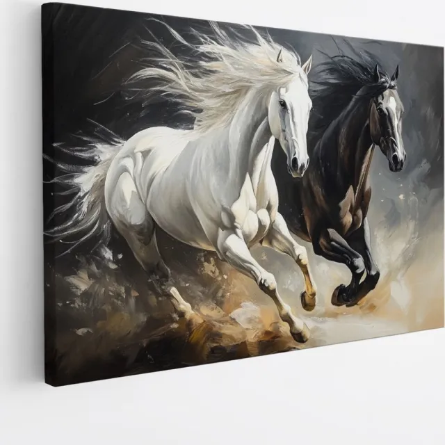 Saammp Canvas Schilderij - 2 Paarden - Abstract - Galop - Dieren - Natuur - 70x50 - Foto op canvas - Wanddecoratie - muurdecoratie Woonkamer - Slaapkamer decoratie - Canvas Print Multicolor